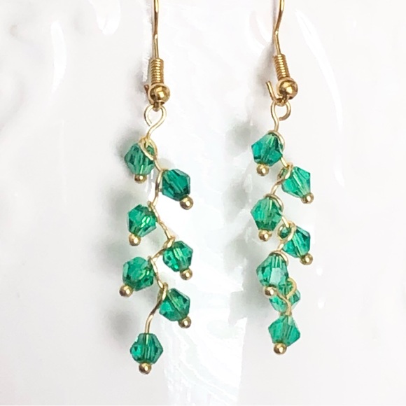 New Glass Crystal Sparkling Dangling Cascade Vine Handmade 18k gold plated hooks - Picture 3 of 8